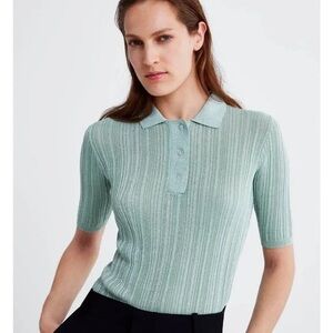 Mint Green Shimmer Ribbed Polo Top